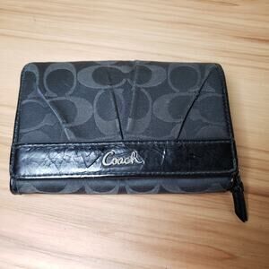 Coach Black Monogram Accordion Fold Wallet Retro Logo Multi Compartment Travel